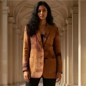 Vintage Kensington Square Copper Blazer with Shawl Collar and Luxurious Sheen